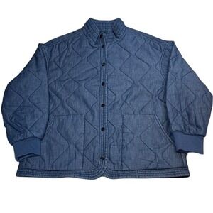 Fleet Street Quilted Jacket Blue Denim Snap Front Spring Quilted New Women Large